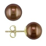 10k Yellow Gold 8-8.5mm Cultured Freshwater Chocolate Pearl Earrings