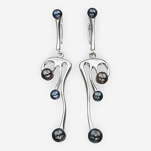 Drop earrings with a sophisticated shape and smooth rounded lines in sterling silver with four black pearls