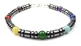 Men`s Chakra Bracelets: Smooth Titanium Colored Hematite Semi Precious Gemstone Chakra Bracelet