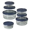 Pyrex Storage 14-Piece Round Set, Clear with Blue Lids