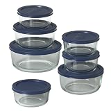 Pyrex Storage 14-Piece Round Set, Clear with Blue Lids