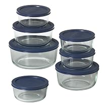 Pyrex Storage 14-Piece Round Set, Clear with Blue Lids