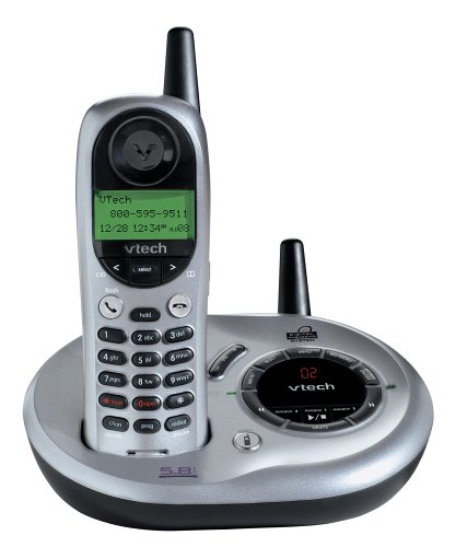 V-Tech VTIA5851 5.8GHz Analog Cordless Telephone with Answering Machine and Caller ID (Silver/Black)