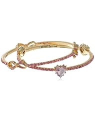 Betsey Johnson "Iconic Pinkalicious" Crystal Heart and Bow Bangle Bracelet Set, 8"
