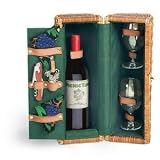 Bacchus Rattan Wine Bottle Glass Tote basket GREEN