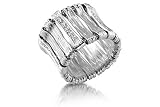 14K White Gold Matte-Finish Hand-Crafted and Etched Mesh Designer Ring, Enhanced with Pave Set Diamond Bars.