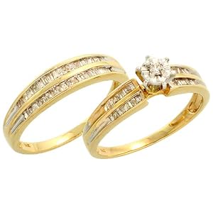 14k Gold 2-Piece Engagement Ring Solitaire Bridal Set (5.5mm; 4.5mm), w/ 0.43 Carat Baguette & Brilliant Cut Diamonds