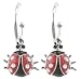 Sterling Silver Enamel and Crystal Lady Bug Charm Hoop Earrings (.04" Diameter)