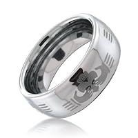 Bling Jewelry Claddagh Celtic Hand Design Unisex Tungsten Ring 8mm Size 10