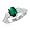 Natural Emerald and Diamond Ring in 18k White Gold 3 Stone Ring (G, SI2, 1.55 cttw), 8x6mm, Certificate of Authenticity