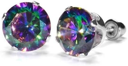 Enchanting 8mm Mystic Topaz CZ MultiColored Round Sterling Silver Screwback