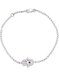 Unique good luck 14k White gold diamonds and Blue Sapphire HAMSA-HAND OF GOD bracelet