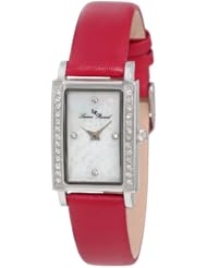 Lucien Piccard Womens 11673-02MOP-RD Monte Baldo Crystal Accented White Patterned Mother-Of-Pearl Dial Red Leather Watch
