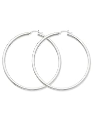 14k White Gold 3mm Round Hoop Earrings