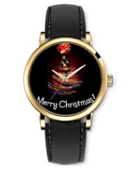 SPRAWL Aanalog Fashion Series Gold Ladies Watches of Genuine Black Leather Strap,Unique Wrist Watch for Women Girls Designed with Merry Christmas