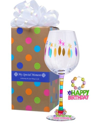 MoMo Panache My Special Moment Happy Birthday Wine Glass, Includes Charm, Gift Boxed