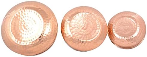 Tiger54 LLC Copper Serving Bowl - 3 Piece Set with 3 Woven Bamboo Placemats, Bowl Capacities: 300ml, 500ml and 700ml