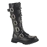 RIOT-20, 20 Eyelet, Black Leather 5 Strap Knee Boot by Demonia