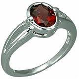 1.50 Carats Oval Shape Genuine Garnet Sterling Silver Ring