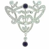 Filigree Simulated Diamond CZ Dangling Simulated Tanzanite CZ Silver Pin