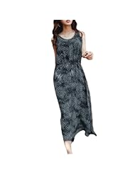 Chiffon Leopard Print Elasticized   Waistline Lace Sheer  Dress