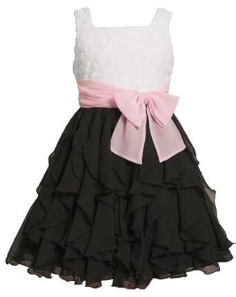 Bonnie Jean Girls 7-16 Mesh Bodice With Tierred Chiffon Skirt