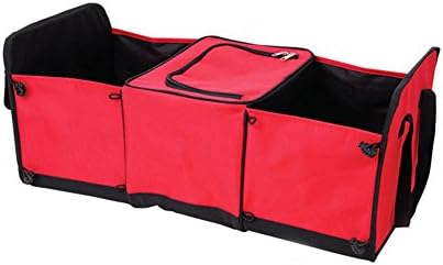Car Storage Organizer with Cooler Foldable Multi Compartment Fabric Car Truck Van SUV Storage Basket Car Trunk Organizer Red