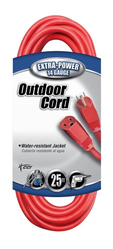 Coleman Cable 02407 25-Foot 14/3 SJTW Vinyl Outdoor Extension Cord, Red #02407-88-04