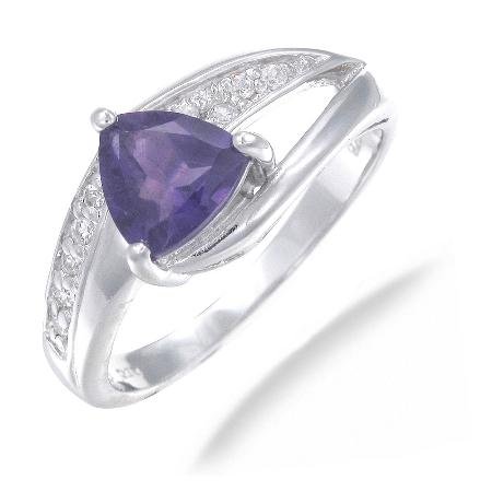 7MM 1.10CT Trillion Cut Natural Amethyst Ring In Sterling Silver