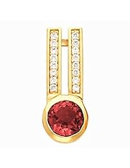 14K Yellow Gold Round Cut Mozambique Garnet and Diamond Pendant -- LIFETIME WARRANTY