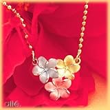 14K Tri-Color Tropical Hawaiian Flowers Pendant