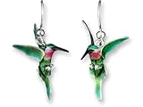 Clearly Charming Hovering Hummingbirds Sterling Silver and Enamel Earrings by Zarah
