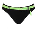 Style & Co. Black Ribbed Swimsuit Bottom w/Green Belt S