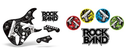 Rock Band Drum, Guitar Skin Combo, Fits Xbox 360 / PS3/2 Rockband - Glock Black