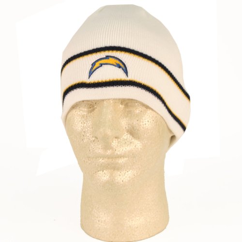 San Diego Chargers White 2-Stripe Knit Beanie