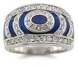 Designer Blue Enamel Pave CZ Ring