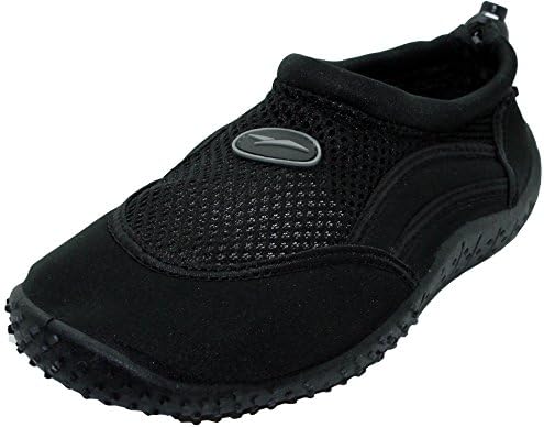 Toddler Water Shoes - Comfortable Aqua Socks for Pool, Beach, Lake, Yoga, Exercise with Drawstring closure for secure and easy fit - Sizes 5 - 10 (7, Black)