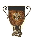 Flat Hammered Metal Pedestal Vase w/Embossed Details & Fancy Handles