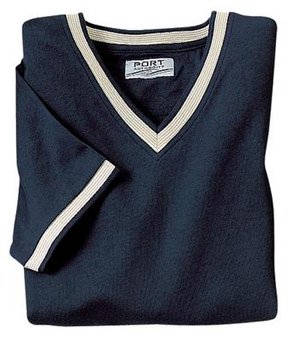 Port Authority - Ladies Jersey Knit V-Neck with Stripe Trim Navy Khaki Ivory-L