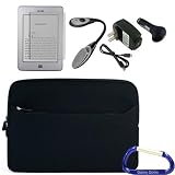Gizmo Dorks Neoprene Zipper Sleeve (Black), Screen Protector, LED Light, and Charging Bundle with Carabiner Key Chain for the Amazon Kindle Touch and Touch 3G
