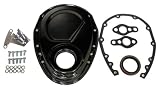 Chevy Small Block 283-305-327-350-400 Steel Timing Chain Cover Set w/ Timing Tab - Black