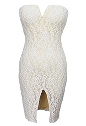 Sexy V-neck Cotton/Spandex Sleeveless Lace Bandeau Neck Party Dress 