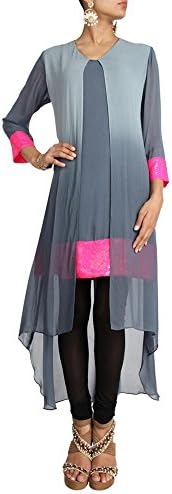 Zafreen designer wear grey jacket style tunic with pink sequinned detailing by Kimaya