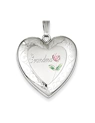 Sterling Silver 24mm Enameled & Diamond-Cut Grandma Heart Locket