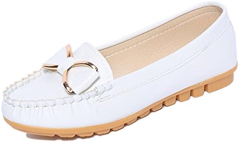 Laopengyou Fashion Women Leather Lace-Up Loafer Flats Pumps Peas shoes Bow white4 B(M) US Comfortable material.