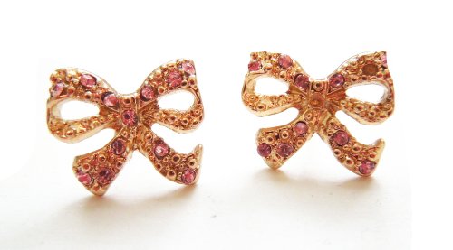 betsy johnson jewelery:Crystal Sweet Pink Bow Stud Earrings