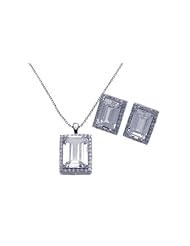 Nickel Free Sterling Silver Pendant & Earring Sets Princess Cut CZ Set