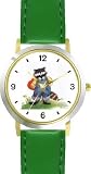 Raccoon in Overalls Holding Valentine's Day Heart by Artist: Sylvia Long - WATCHBUDDY® DELUXE TWO-TONE THEME WATCH - Arabic Numbers - Green Leather Strap-Size-Women's Size-Small