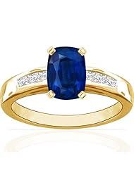 14K Yellow Gold Cushion Cut Blue Sapphire Ring With Sidestones (GIA Certificate)