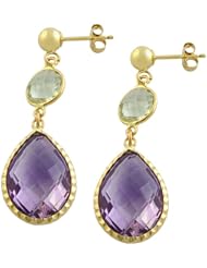 3 Cttw Lavender & Green Amethyst 14 Karat Yellow Gold Dangle Earrings